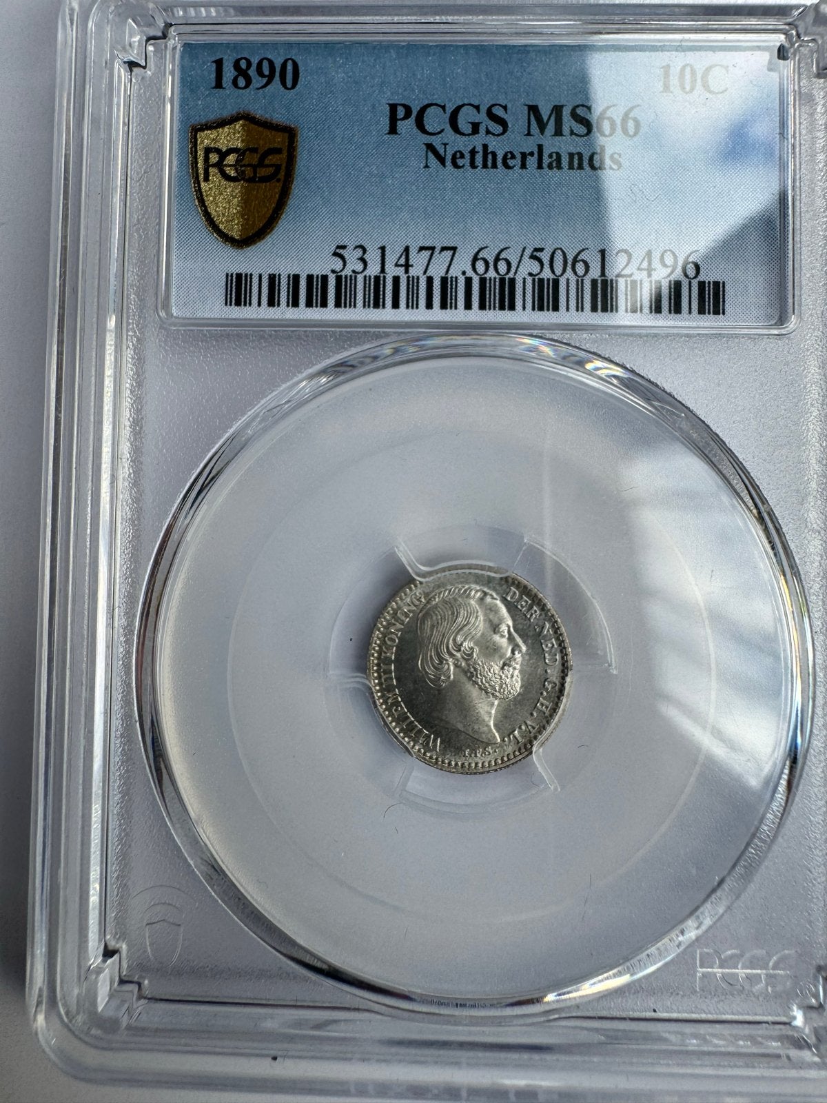 Zilveren 10 cent Willem III 1890 PCGS MS66, Koning Willem III, Zilver, Ophalen of Verzenden, 10 cent