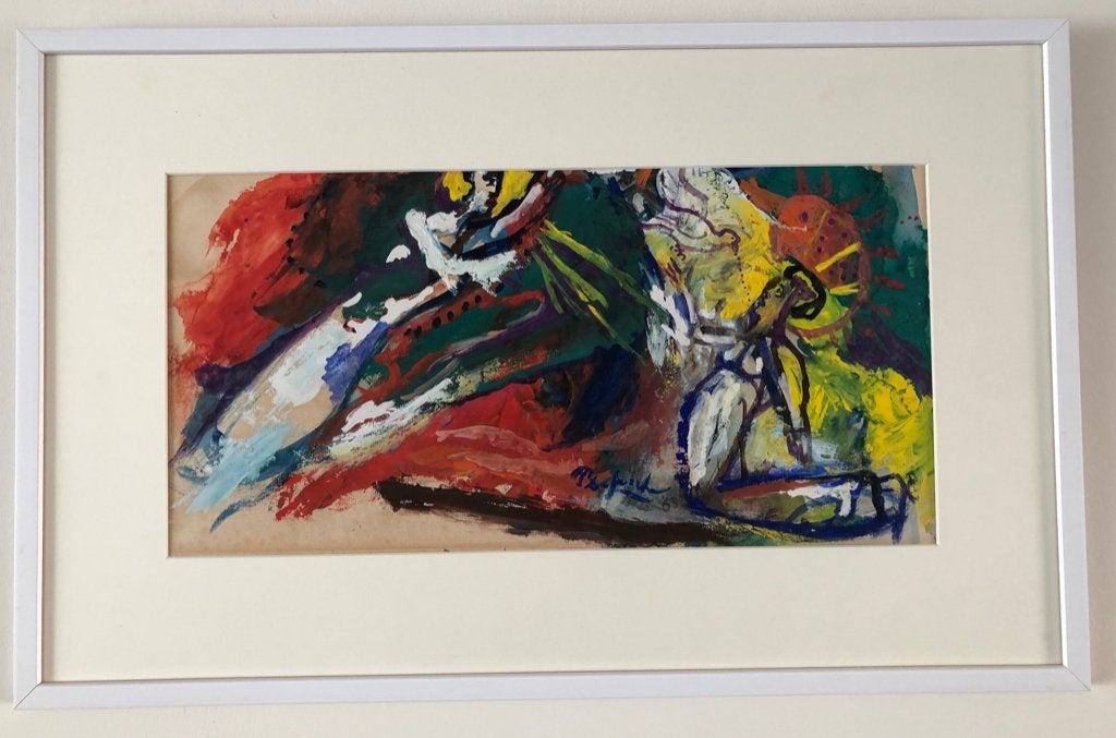 Pieter Defesche (1921-1998) Chagall achtig werk, Antiek en Kunst, Abstract, Papier/karton, Ophalen of Verzenden, Achter glas