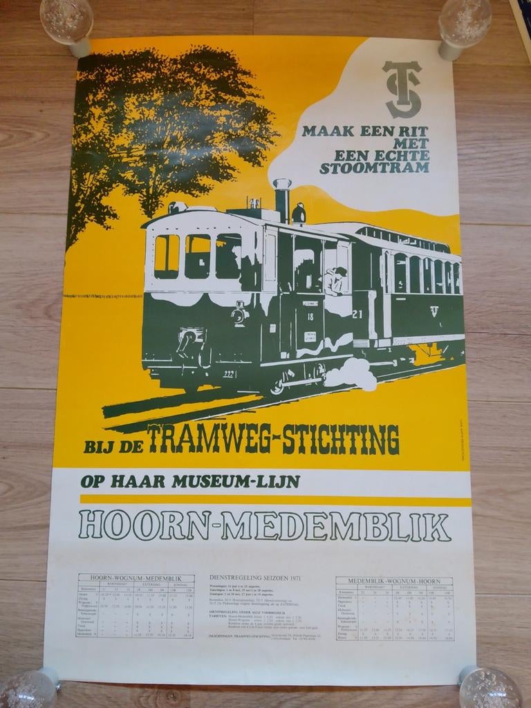 Vintage Poster Stoomtram Hoorn-Medemblik (1971), Verzamelen, Ophalen of Verzenden, A1 t/m A3, Overige onderwerpen, Rechthoekig Staand