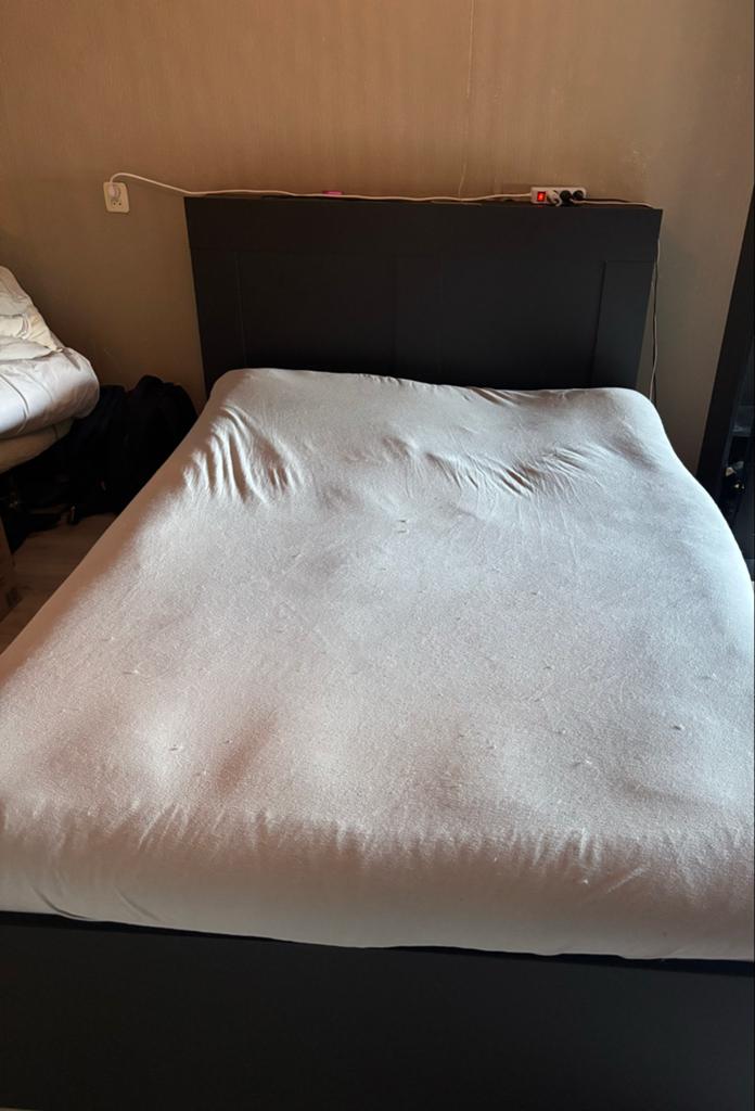 Zwart tweepersoonsbed 140x200 met opbergruimte, Ophalen, Gebruikt, Zwart, Tweepersoons
