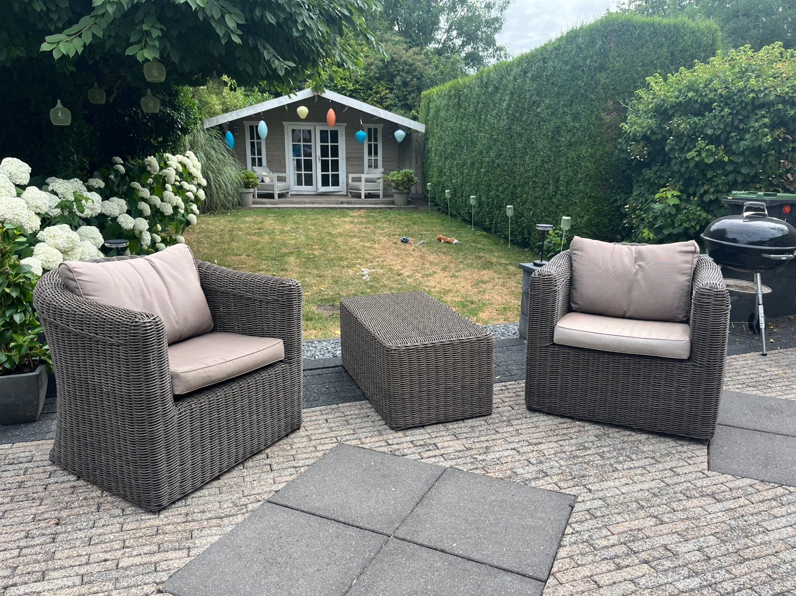 Rotan tuinset, Rotan, Bijzettafel, Zo goed als nieuw, Loungeset