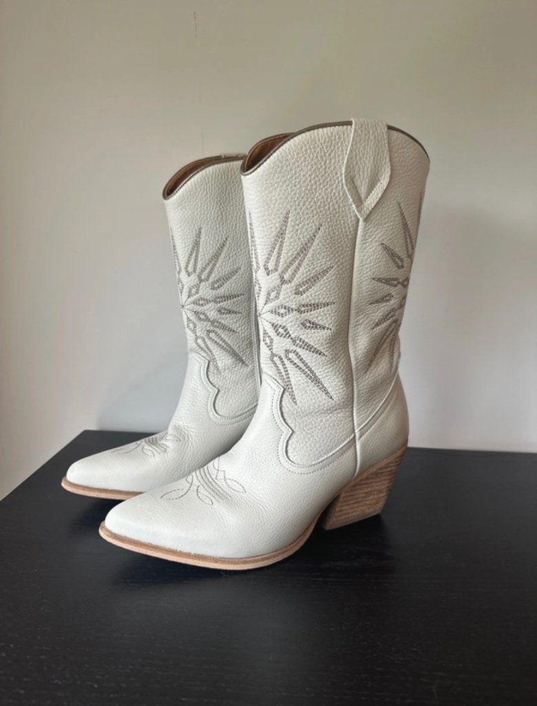 Cowboy laarzen leer, Hoge laarzen, Beige, Ophalen of Verzenden, Onbekend
