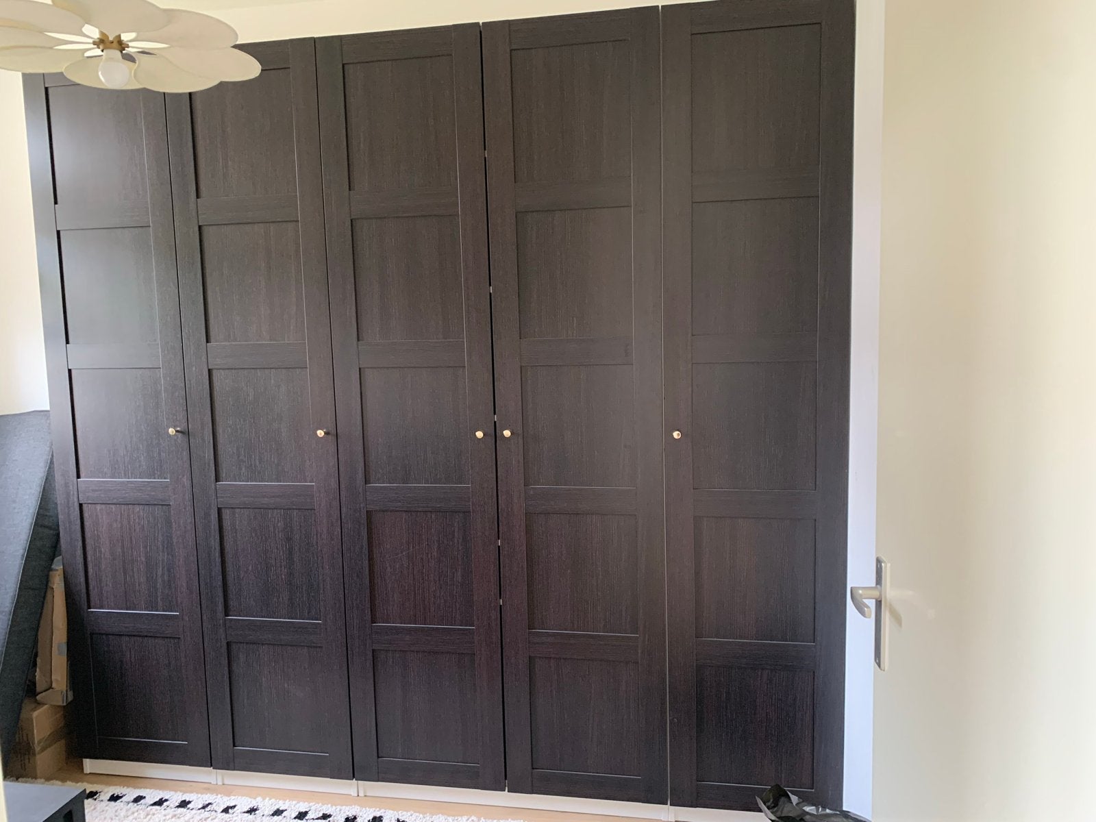IKEA PAX kast wit met donkerbruin deuren 250x35x236 cm, Ophalen, Gebruikt, 200 cm of meer, 200 cm of meer