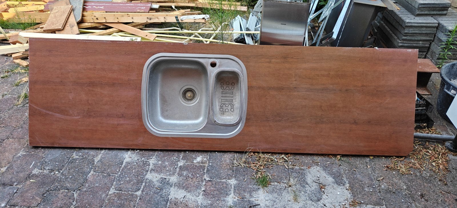 Aanrechtblad met spoelbak 2,15 x 0,60 m, Ophalen, Hout, Bruin, Overige typen
