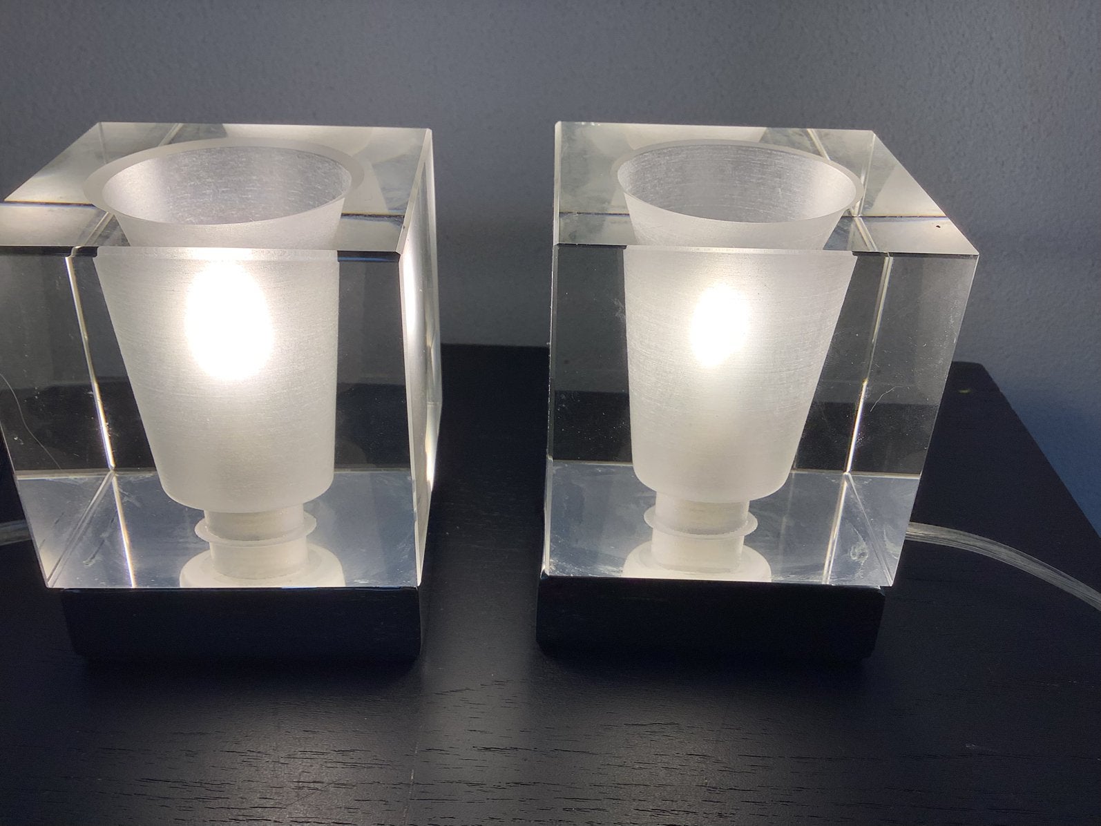 Design glazen kubus tafellampen, Huis en Inrichting, Ophalen of Verzenden, Zo goed als nieuw, Glas, Design
