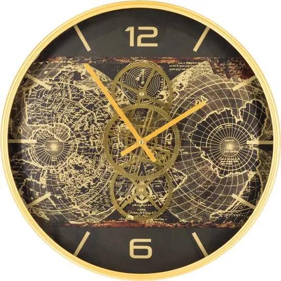 Stijlvolle Radarklok Zwart & Goud met Wereldkaart Design, Huis en Inrichting, Woonaccessoires | Klokken, Wandklok, Ophalen of Verzenden