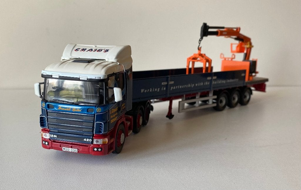 Corgi - Scania 124 L  420 Dropside Crane trailer Ian .Graig, Ophalen of Verzenden, Zo goed als nieuw, Bus of Vrachtwagen, Corgi