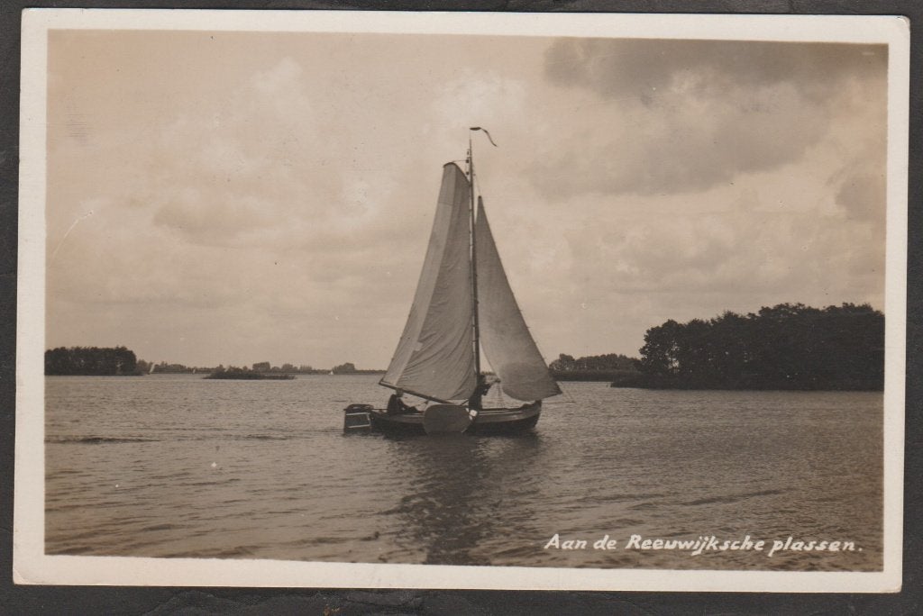 reeuwijk reeuwijksche plas met zeilschip, Verzenden, 1920 tot 1940, Gelopen, Zuid-Holland