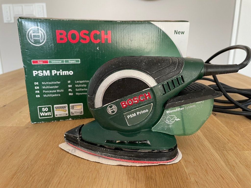 Mooie Bosch schuurmachine, PSM Primo, Ophalen of Verzenden, Gebruikt, Minder dan 600 watt, Vlakschuurmachine