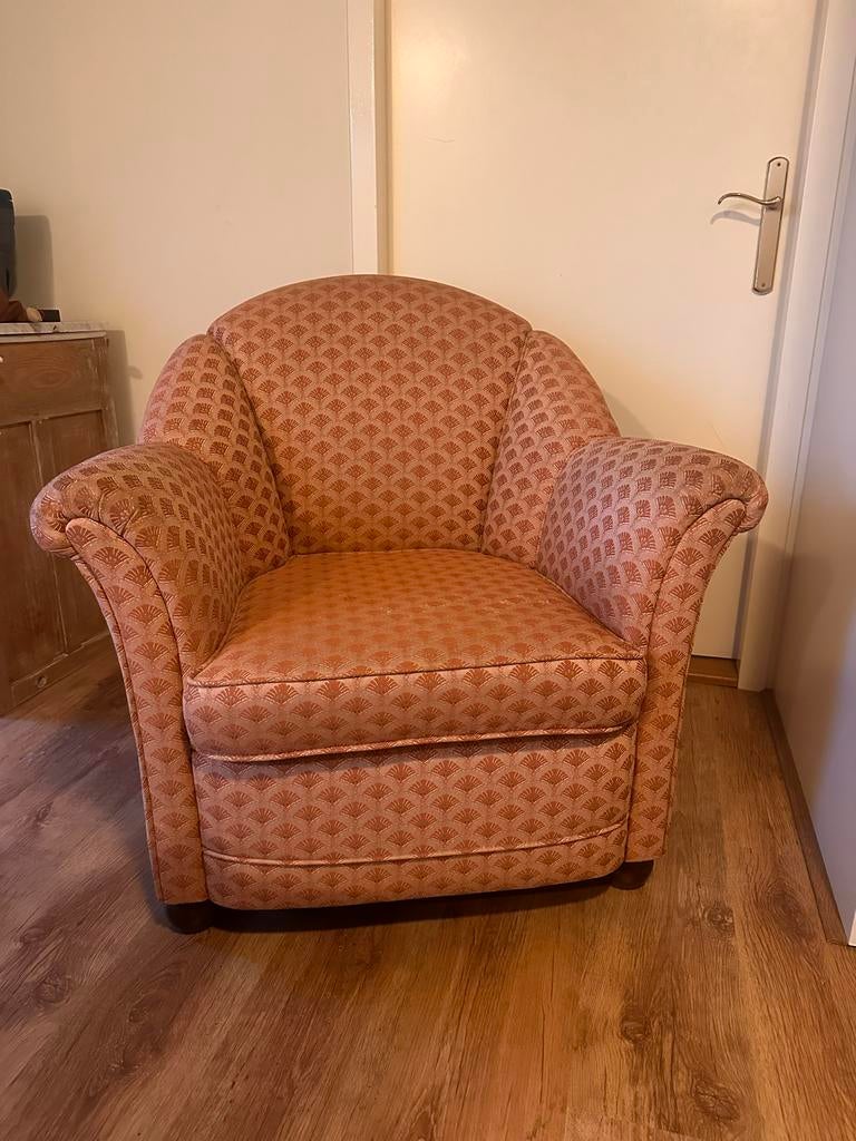 Vintage fauteuil met uniek patroon, Ophalen, Gebruikt, Stof, 75 tot 100 cm