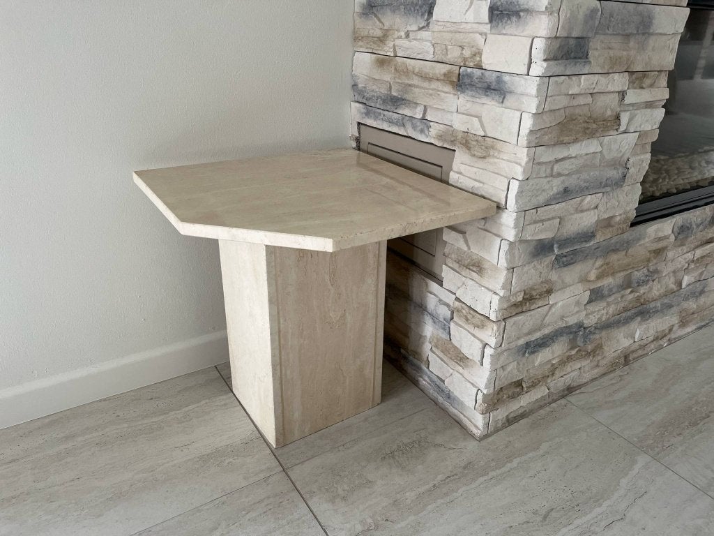 Stijlvolle Travertin bijzettafel - 45x45x47 cm, Huis en Inrichting, Tafels | Bijzettafels, 45 tot 60 cm, Overige materialen, Minder dan 55 cm