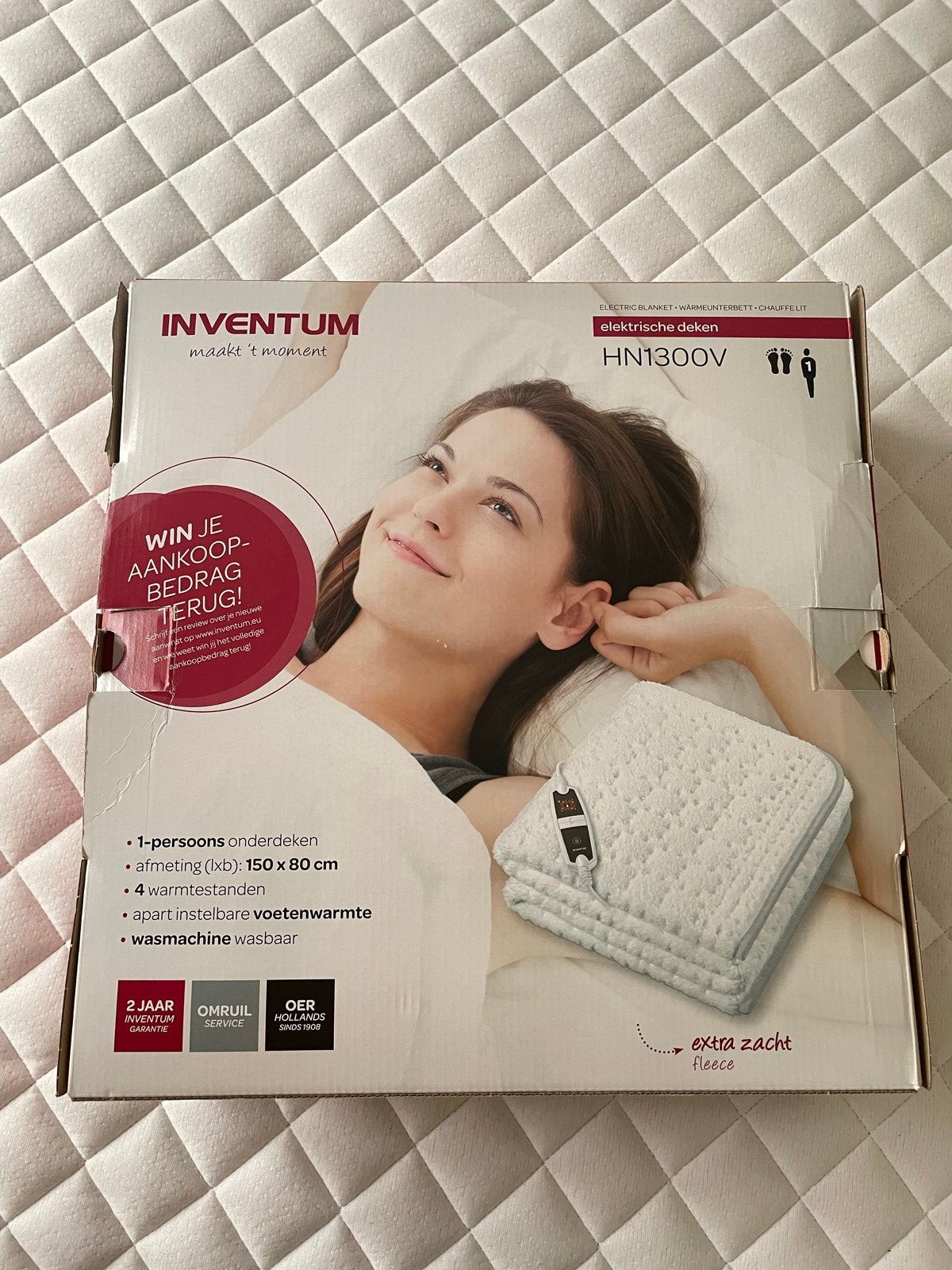 Inventum HN1300V 1-persoons elektrische deken, Eenpersoons, Wit, Nieuw, Ophalen of Verzenden