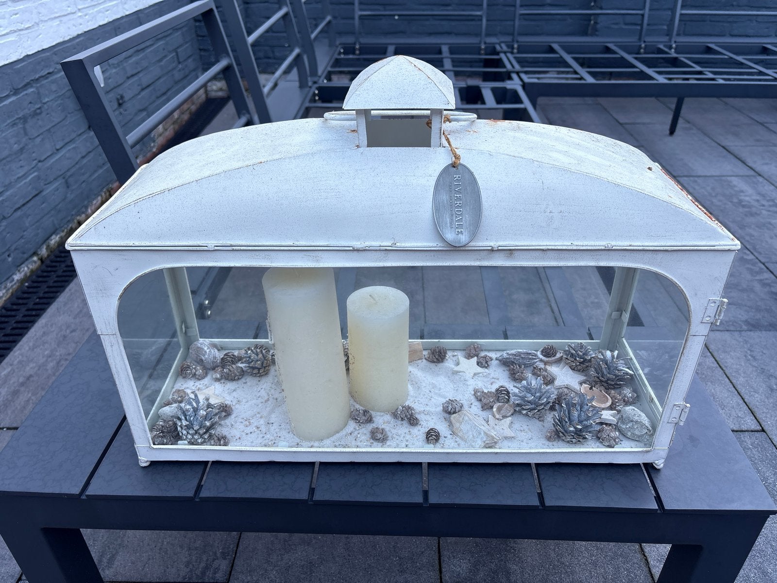 Grote witte lantaarn met roest, leuk op te knappen, Ophalen, Gebruikt, Lantaarn, Wit