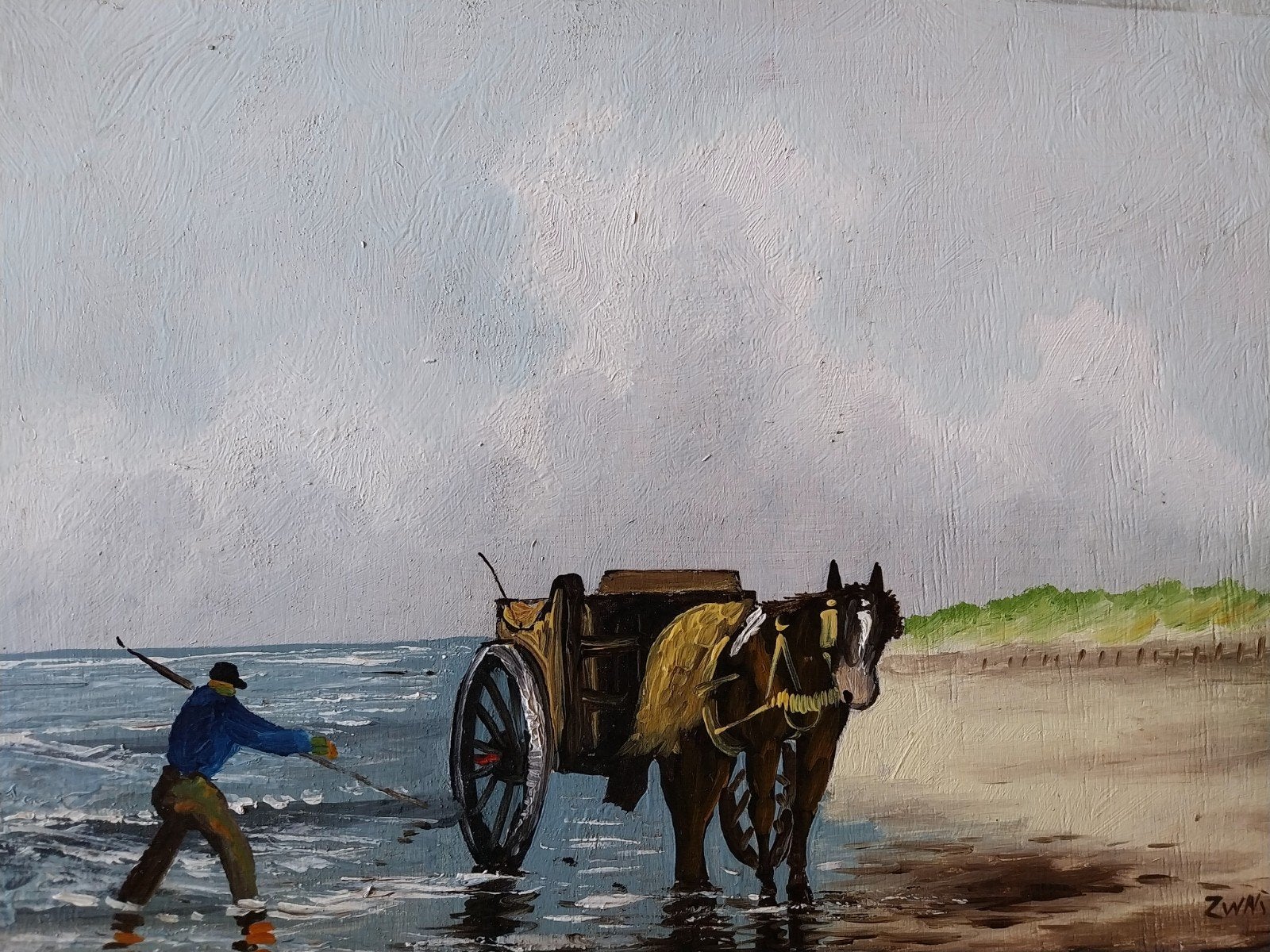 Garnalen visser met paard en wagen, Ophalen of Verzenden