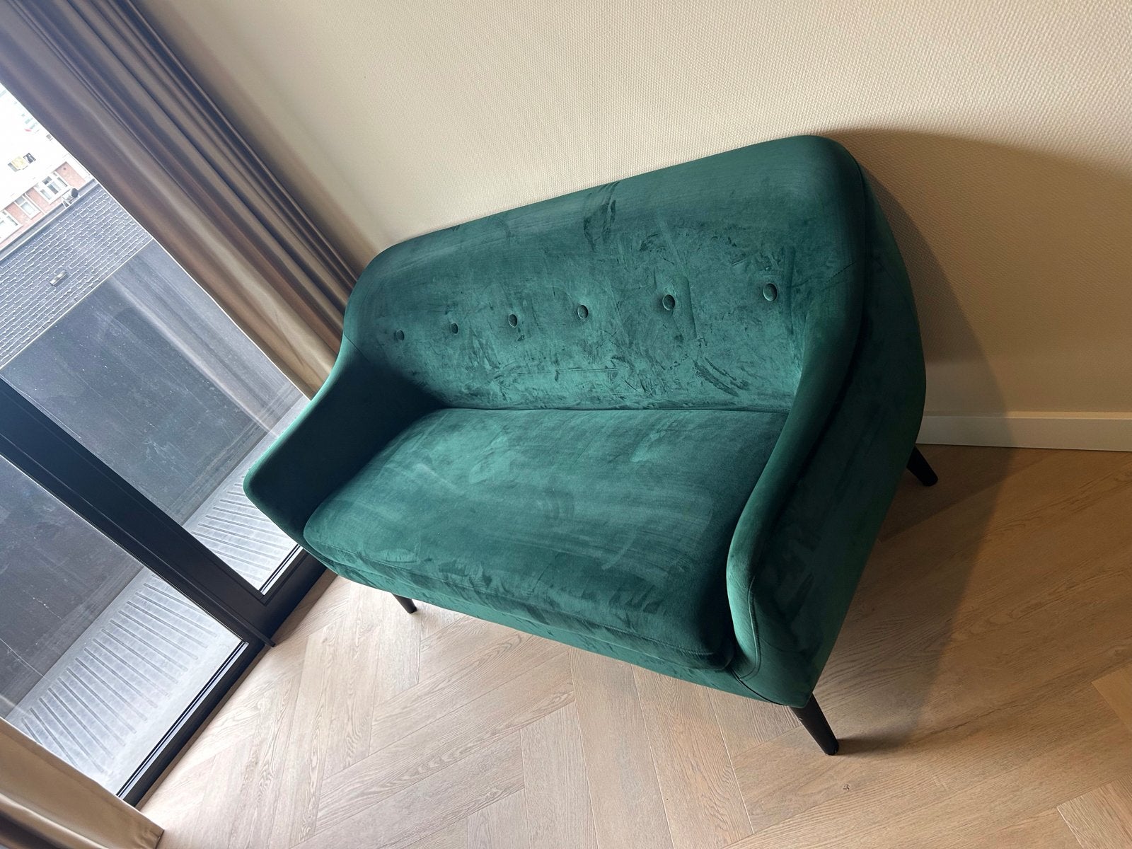 Groene Fluweel 2,5 zits bank Jysk, Ophalen, 150 tot 200 cm, Tweepersoons, 75 tot 100 cm