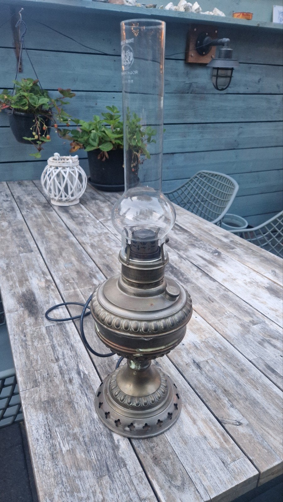 Antieke koperen olielamp, omgebouwd naar 220V, Antiek en Kunst, Antiek | Lampen, Ophalen of Verzenden