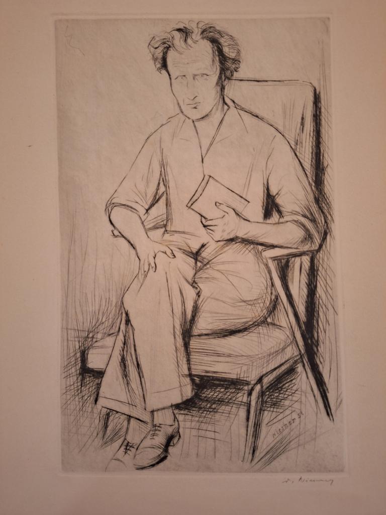Ets van een zittende man door W. Niesten, Antiek en Kunst, Ets, Portret, Ophalen of Verzenden, Gesigneerd