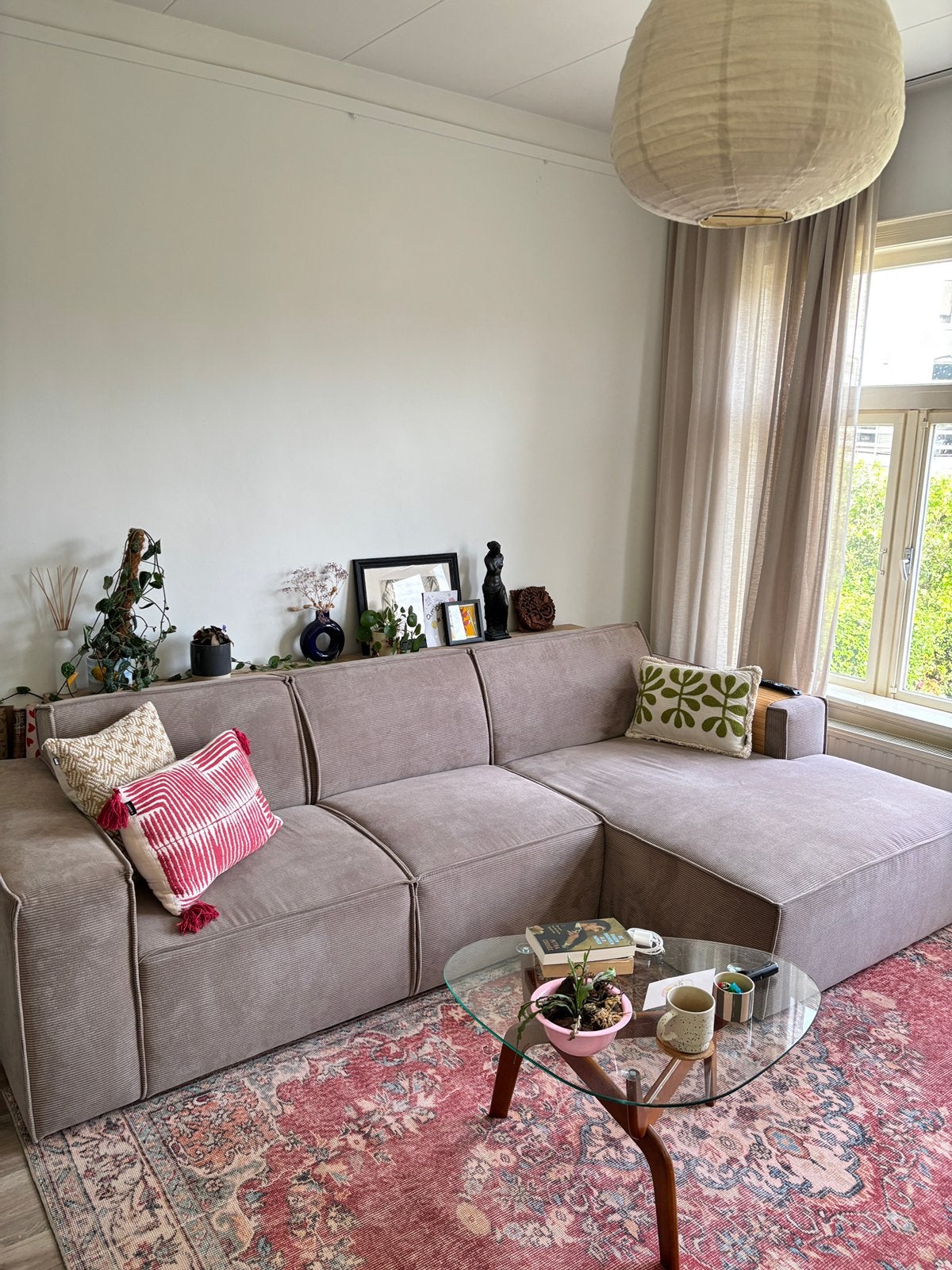 loungebank ribstof (taupe/grijsbruin) PAS 2 jaar oud, Ophalen, Zo goed als nieuw, Japandi, retro, modern