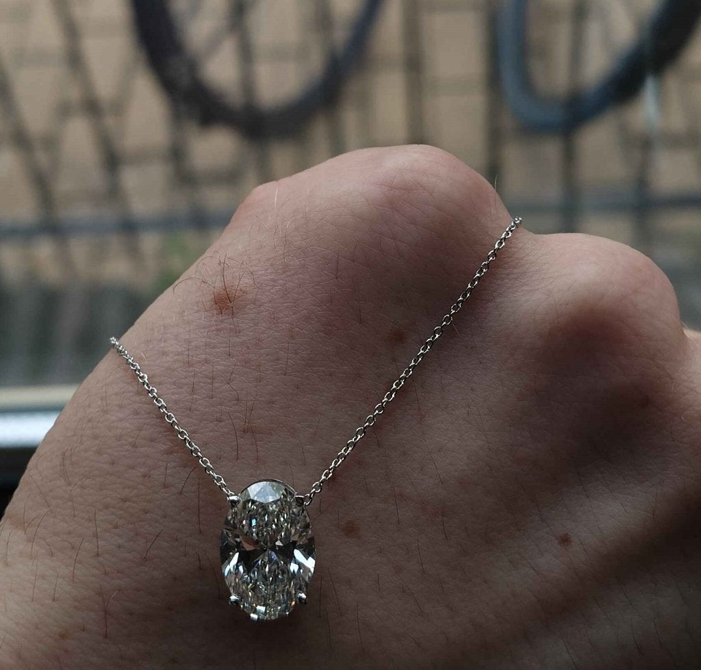 Splinternieuw! 4.02ct Ovale Diamant Ketting 14k Witgoud, Wit, Nieuw, Ophalen of Verzenden, Met edelsteen