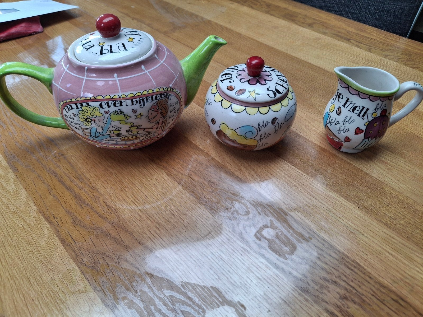 Blond Amsterdam theepot, suikerpot en melkkannetje, Ophalen, Keramiek, Zo goed als nieuw, Theepot