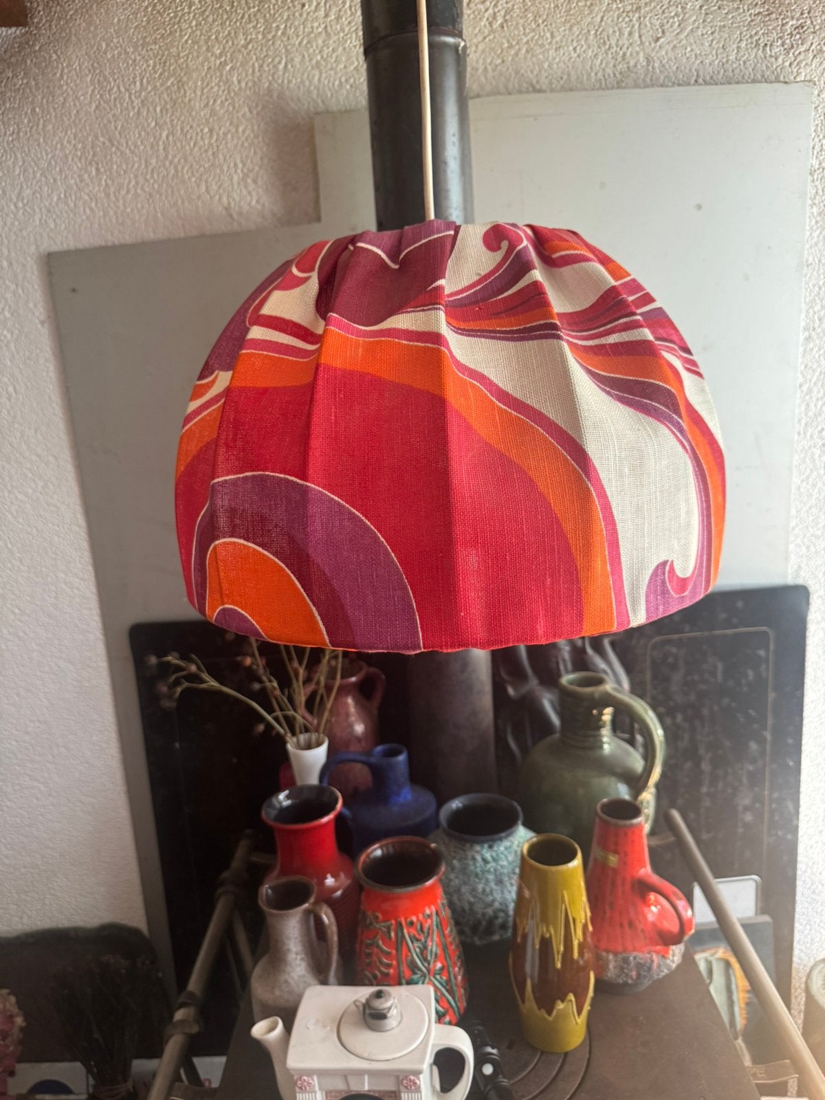 Hanglamp,sixties,zeventies,POP,Mid-Century,vintage,oranje, Ophalen of Verzenden, Gebruikt, Textiel, Sixties,zeventies,POP,Mid-Century