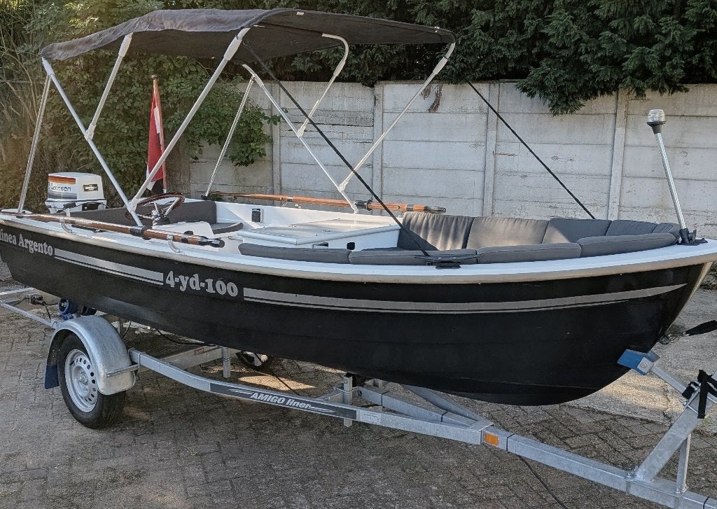 Sloep Shetland GH14 Johnsson 25 pk klassieker gerestaureerd, Watersport en Boten, Gebruikt, Buitenboordmotor, Kussenset, Polyester