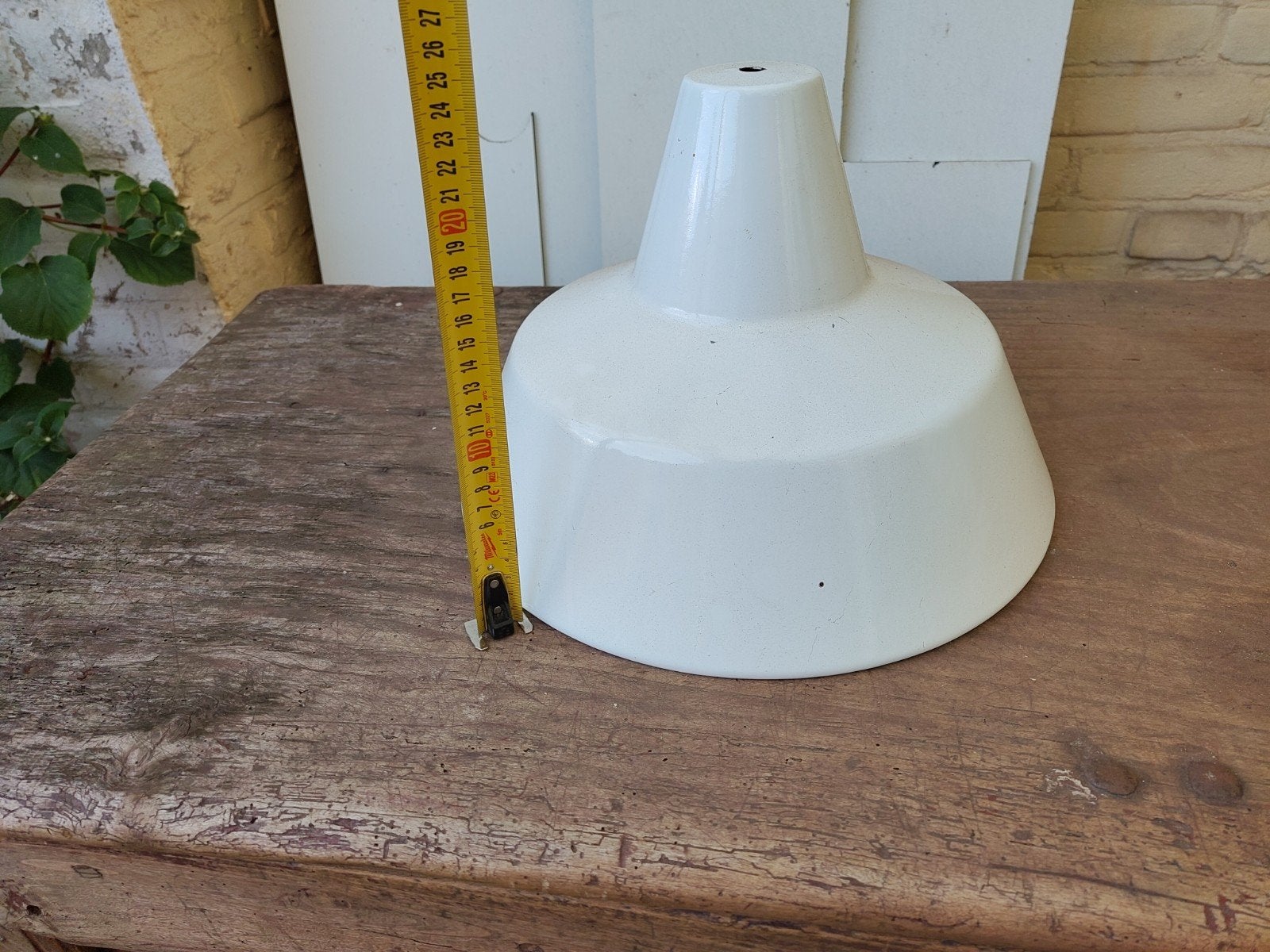 emaille lampenkap, Gebruikt, Wit, Rond, 30 cm