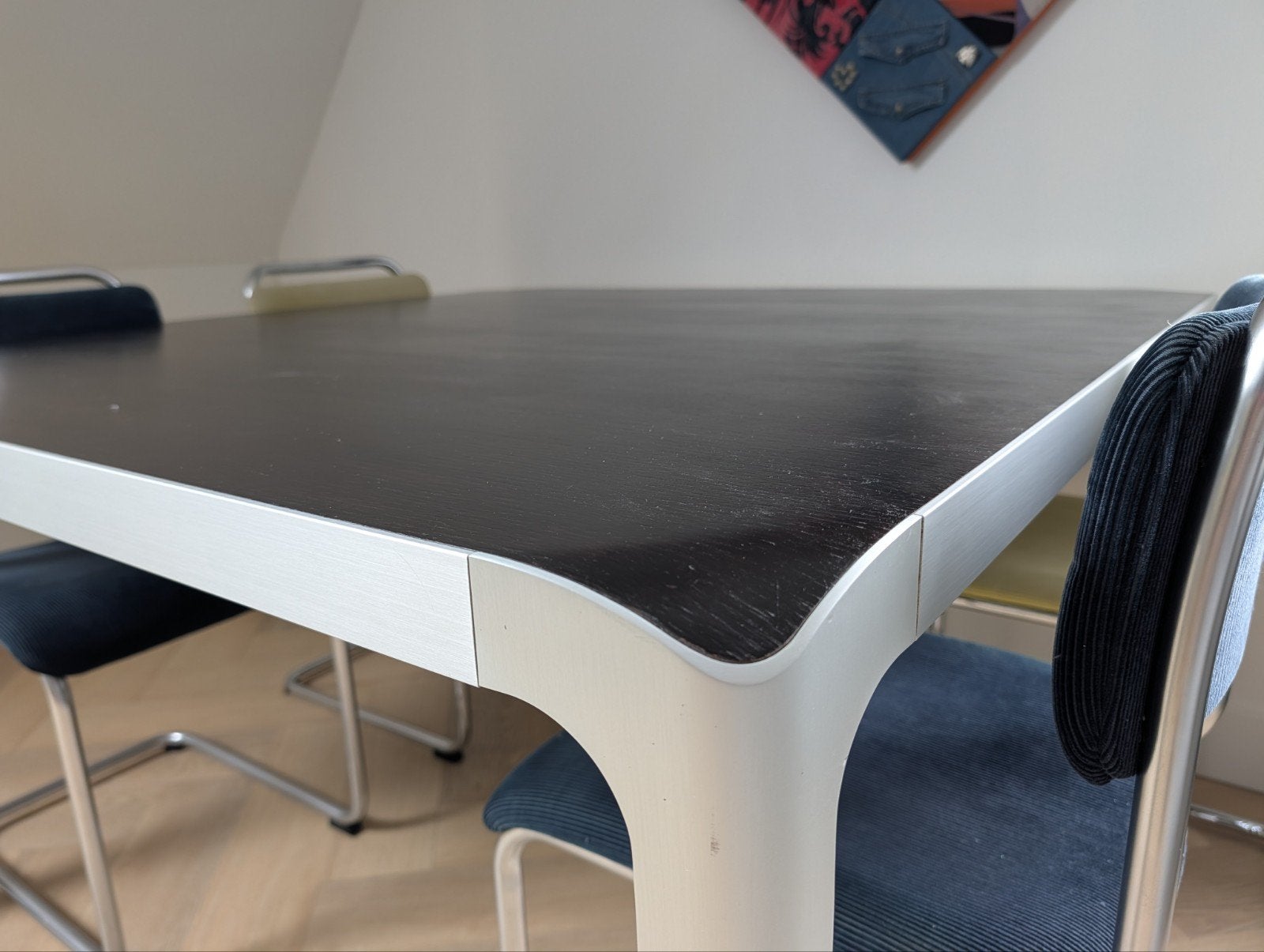 Eettafel - Modern design - houtfineer blad zwart, Ophalen, Gebruikt, Overige materialen, Vierkant
