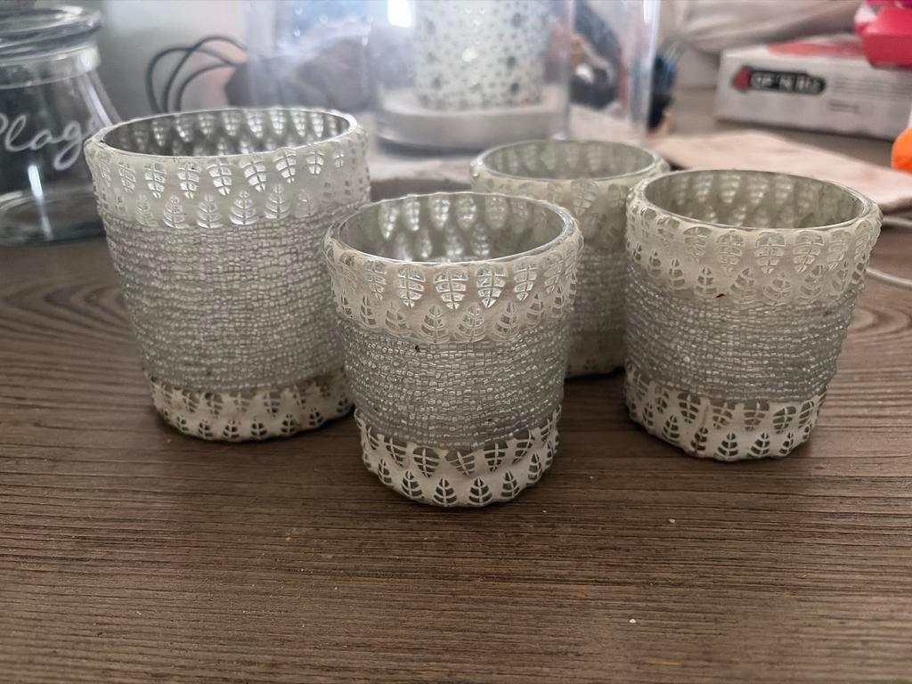 Set van 4 decoratieve theelichthouders Riviera Maison, Overige materialen, Gebruikt, Ophalen of Verzenden, Grijs