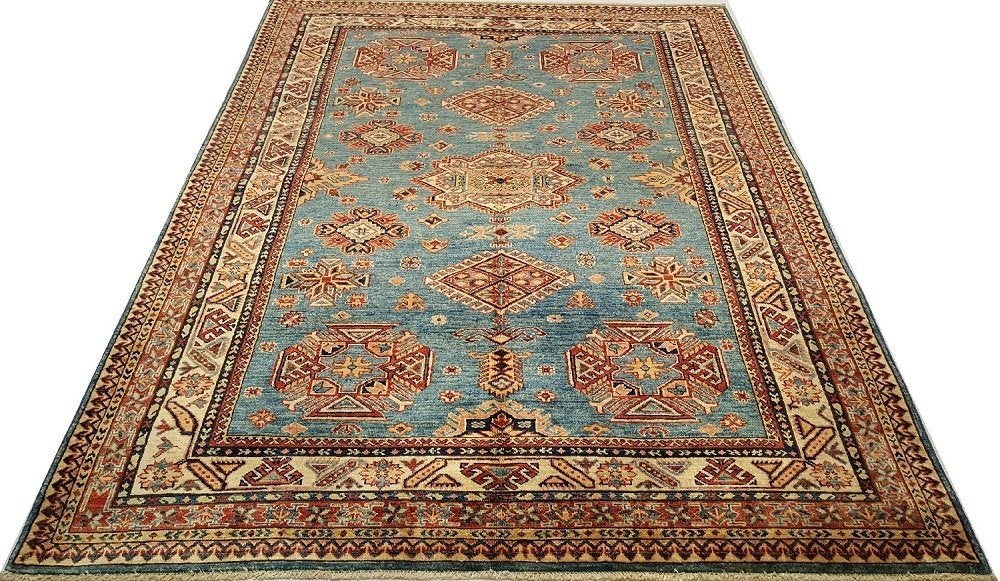 Handgeknoopt KAZAK Perzisch tapijt 234x174/kleed/kelim/Loper, Blauw, Www.simatapijten.nl, 150 tot 200 cm, Ophalen of Verzenden