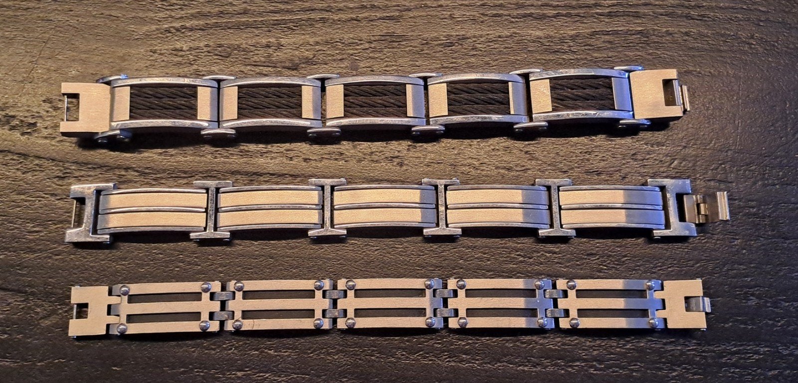 Drie stainless steel heren armbanden, Ophalen of Verzenden, Gebruikt, Zilver, Staal