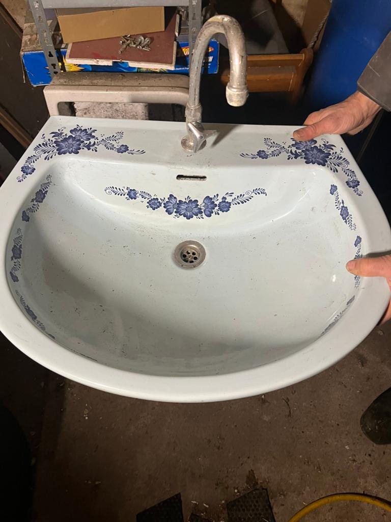Sphinx wastafel licht blauw met bloemen, Ophalen, Gebruikt, 50 tot 100 cm, Minder dan 100 cm