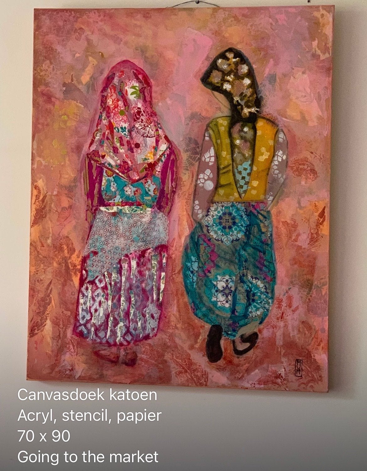 Schilderij 'Going to the market' - Acryl op katoen, Ophalen, Overige stijlen, Doek, Portret of Personen