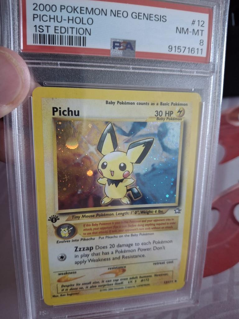 Neo genesis Pichu 1st edition PSA8, Ophalen of Verzenden, Nieuw, Losse kaart