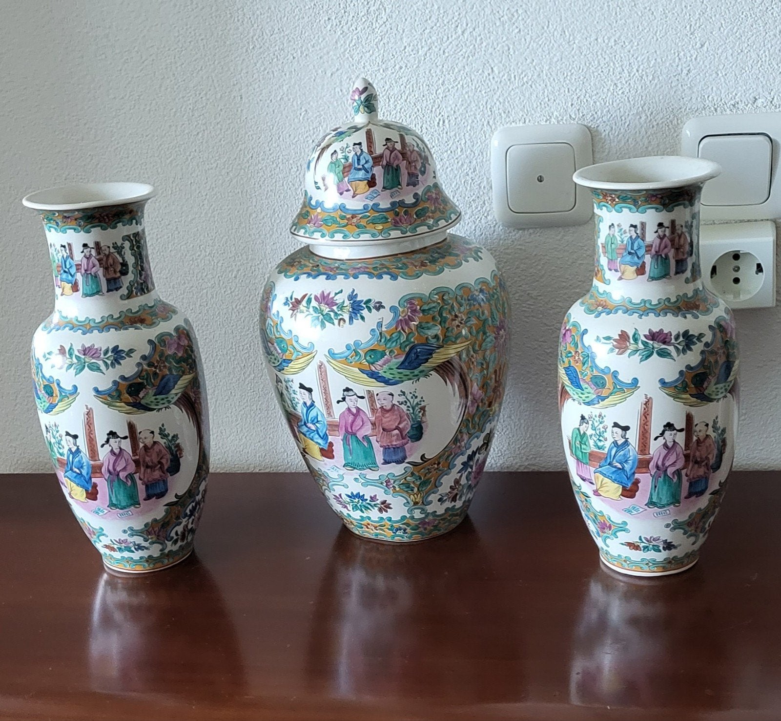 Vintage oosters porselein deksel-gemberpot en 2 vazen izgst, Ophalen of Verzenden