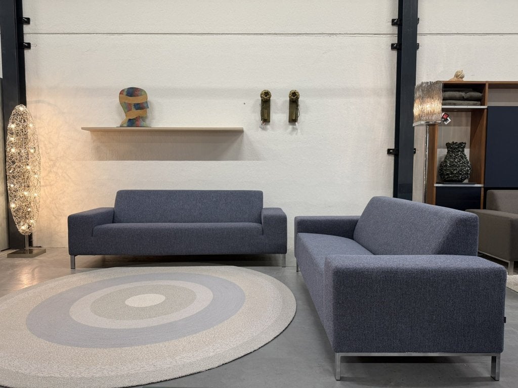 2 Gelderland 6511 Bank 3 & 2,5 Zits De Ploeg Moss Blauw stof, Ophalen of Verzenden, Rechte bank, Info@gelderlanddesign.com, Gelderland