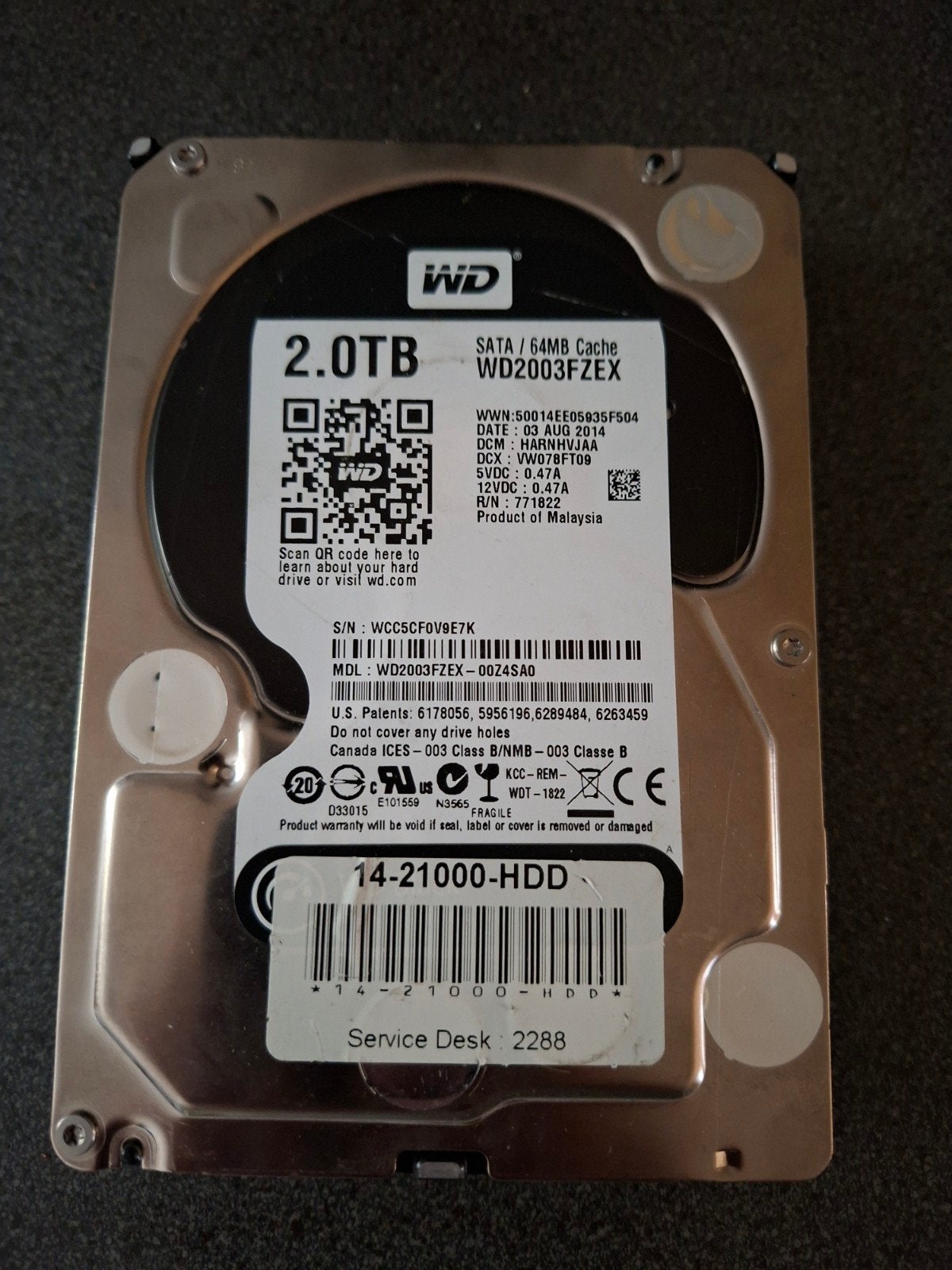 WD 2TB Harde Schijf, Computers en Software, Harde schijven, Ophalen of Verzenden, Zo goed als nieuw, Desktop, USB