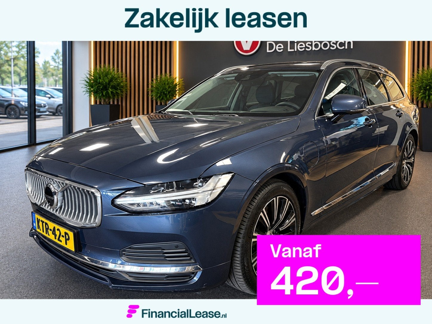 Volvo V90 2.0 T6 AWD Business Pro Automaat / Pano / leder /, Automaat, Euro 6, 4 cilinders, Blauw
