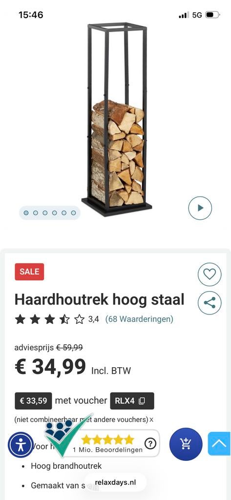 Haardhoud standaard, Tuin en Terras, Haardhout, Minder dan 3 m³, Ophalen of Verzenden