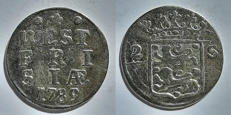 Dubbele wapenstuiver West Frisia 1789, Postzegels en Munten, Munten | Nederland, Verzenden, Vóór koninkrijk, 10 cent, Zilver