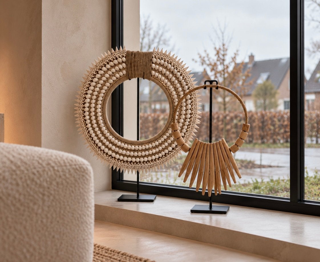 Schelpenkrans Bali en natural wood krans, Wit, Overige typen, Handgemaakt, Overige herkomsten