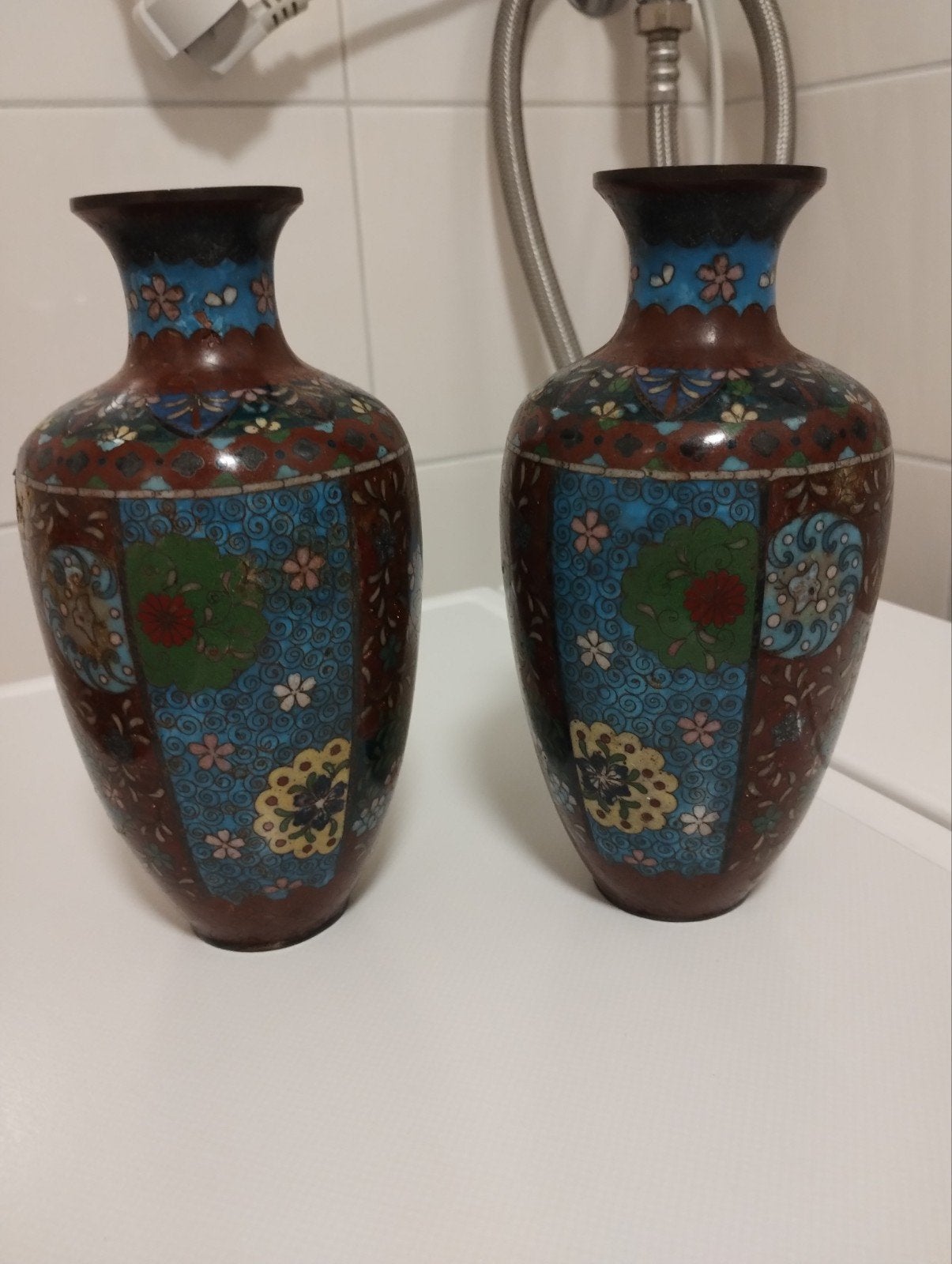 Antiek Japanse enamel vaasjes Meiji Periode (1868-1912), Antiek en Kunst, Ophalen of Verzenden