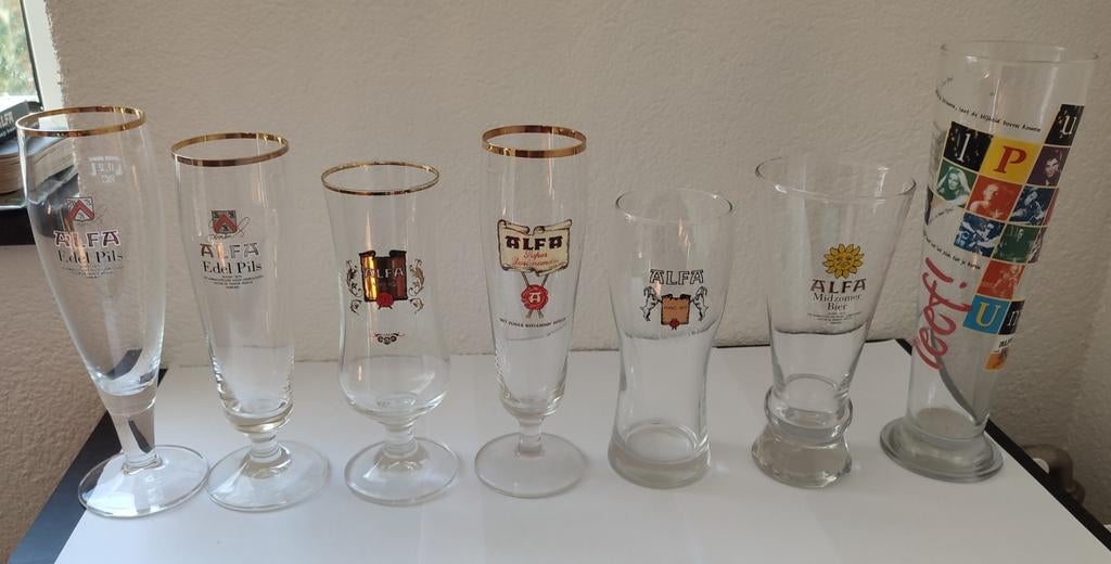 Alfa bier glazen allemaal verschillend, Ophalen of Verzenden, Gebruikt, Glas of Glazen, Overige merken