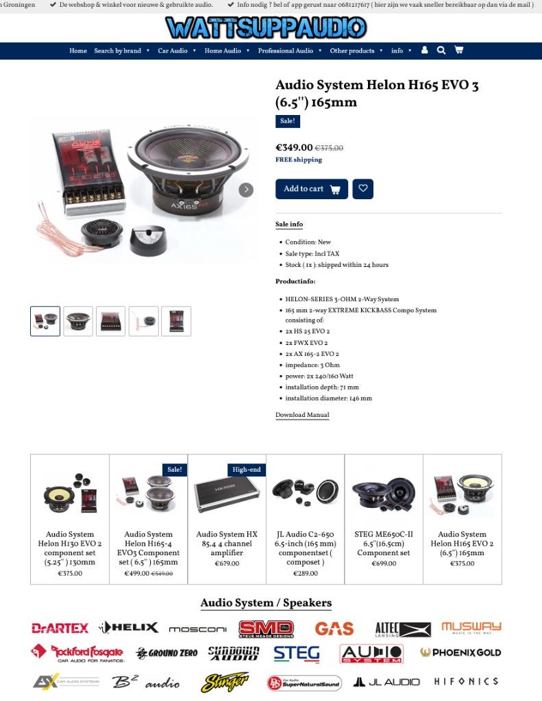 Audio System Helon H165 EVO3(6.5'')16.5cm Composet /Speakers, Info@optimount.nl, Nieuw, Ophalen of Verzenden, Anholtseweg 48A 7091 HB DINXPERLO