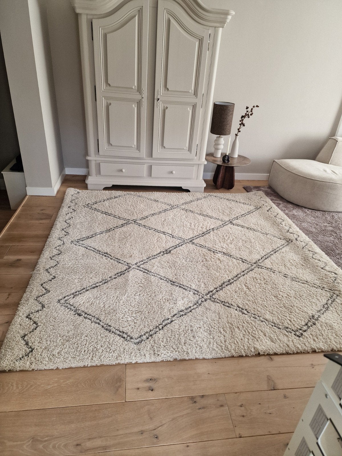 Zo goed als nieuw vloerkleed beige met antraciet/zwart, Ophalen, Zo goed als nieuw, Zwart