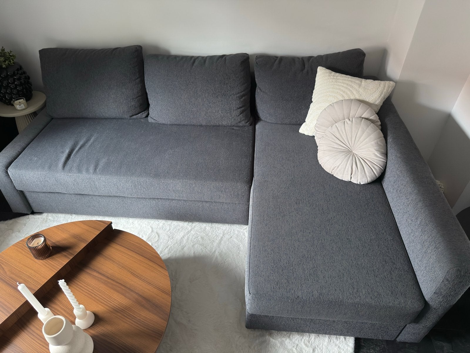 Friheten slaapbank, Huis en Inrichting, Slaapkamer | Slaapbanken, Ophalen, Tweepersoons, Zo goed als nieuw, Grijs