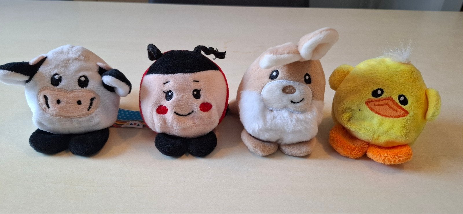 Leuke knuffelset: Koe, Lieveheersbeestje, Konijn, Eend, Gebruikt, Overige merken, Overige karakters, Ophalen of Verzenden