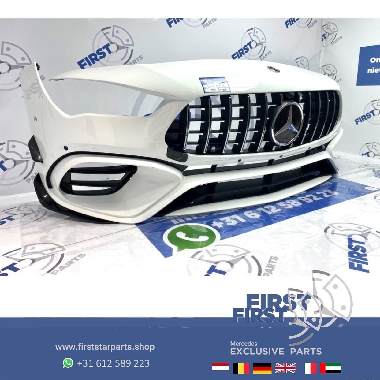 W118 CLA45 CLA45S AMG AERO VOORBUMPER WIT + GT GRIL ORIGINEE, Gebruikt, -, Voor, Ophalen of Verzenden
