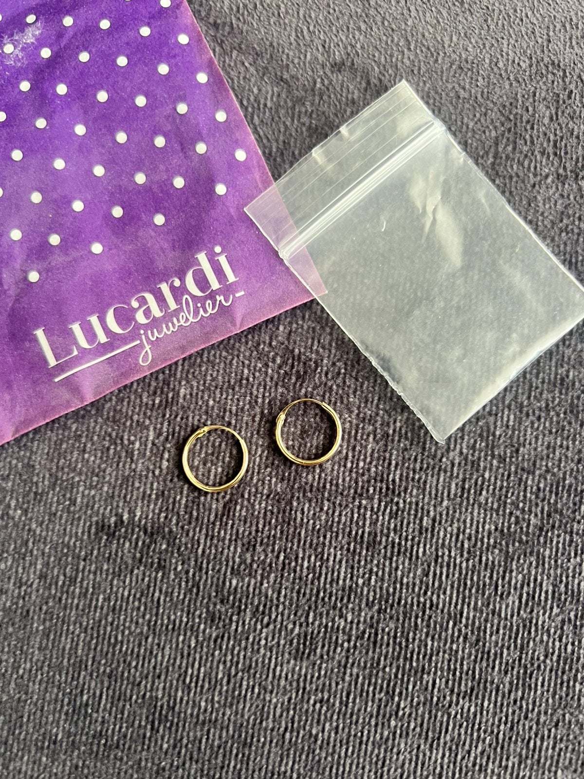 Lucardi 9 karaat gouden oorbellen / oorringetjes, Hangers, Ophalen of Verzenden, Zo goed als nieuw, Goud