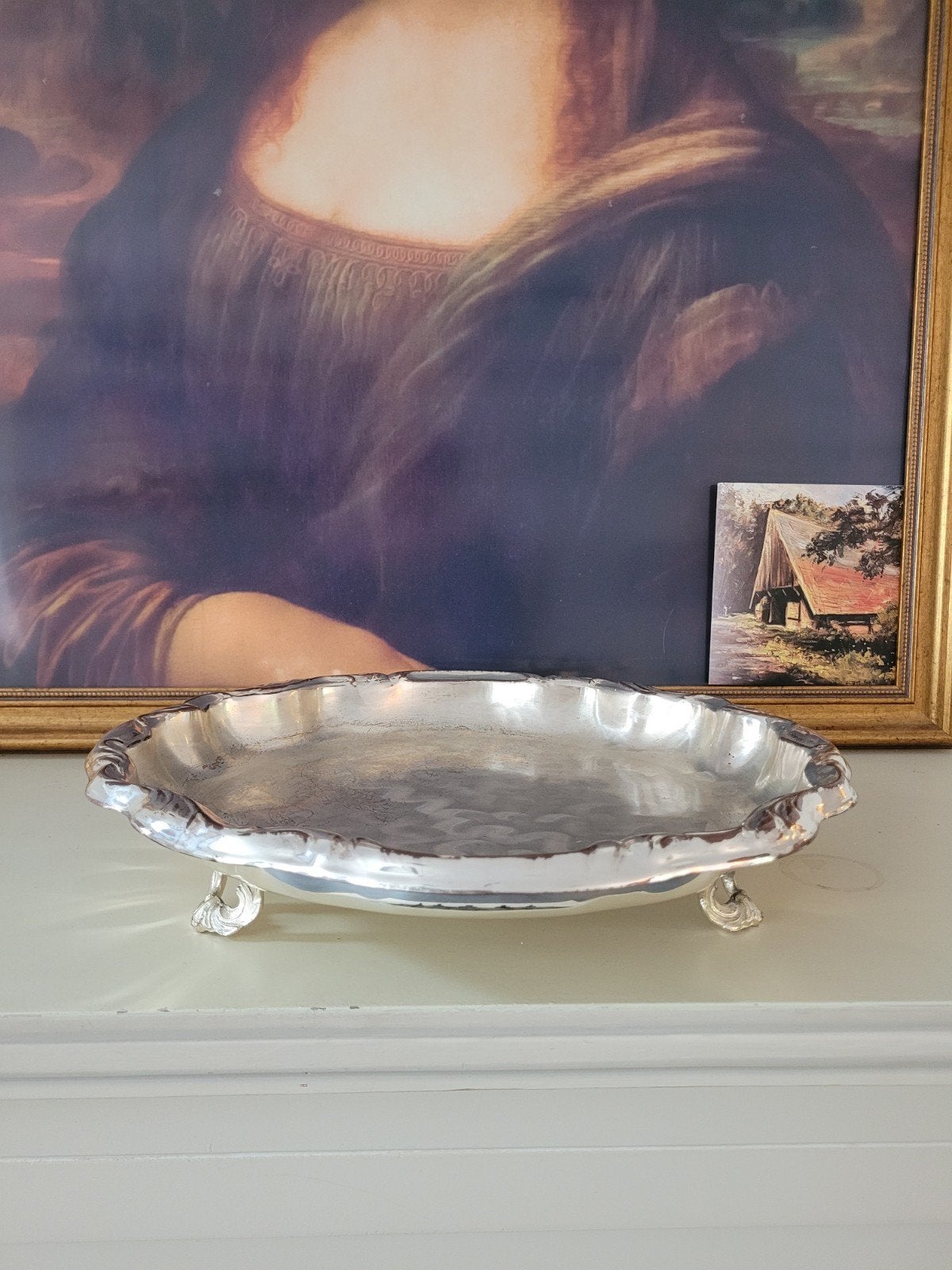 Vintage verzilverde schaal op pootjes, Antiek en Kunst, Ophalen